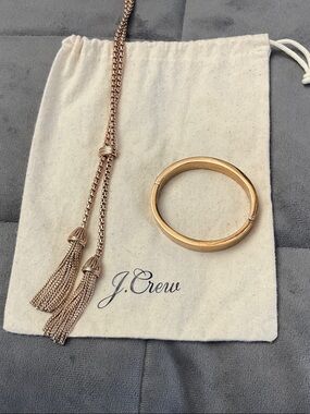 J. Crew Rose Gold Tassel Necklace with Matching Bangle